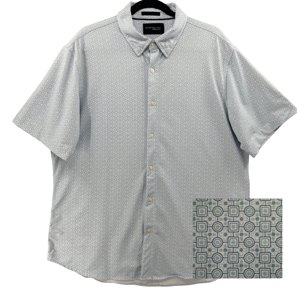 JACHS New York Shirt Mens XL Blue Gray 4-Way Stretch Button Up Performance Geo